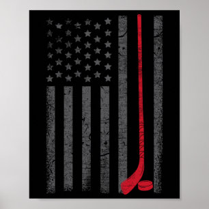Poster Bandeira Americana de Hóquei no Gelo Stick Puck Je