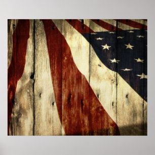 Póster Bandeira americana de madeira do celeiro referente