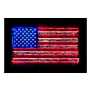 Póster Bandeira Americana de Neon