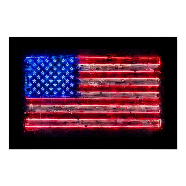 Póster Bandeira Americana de Neon (Frente)