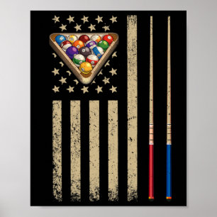 Poster Bandeira Americana de Sinuca Jogador Vintage