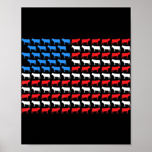 Poster Bandeira Americana de Vaca 4 de julho Farmer Cattl