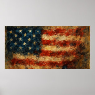 Poster Bandeira Americana Distress Vintage Patriótica