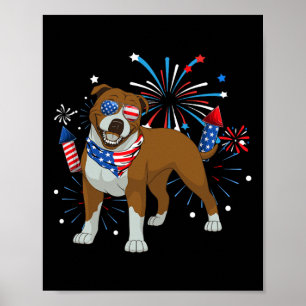 Poster Bandeira Americana Do Cão Pitbull 4 De Julho Homen