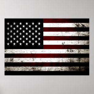 Poster Bandeira americana do Grunge preto