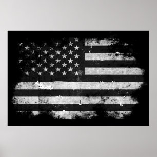 Póster Bandeira americana do Grunge preto e branco