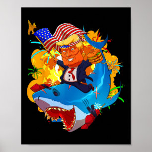 Poster Bandeira Americana do Patriótico Tubarão 4 De Julh
