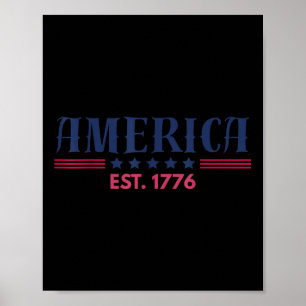 Poster Bandeira Americana dos EUA 4 de Julho Est 1776 Pat