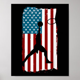 Poster Bandeira Americana dos EUA Basquete Atleta Patriót