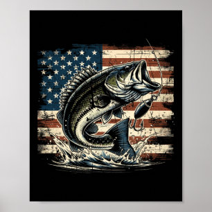 Poster Bandeira Americana dos EUA Pescaria B Peixe Pescad