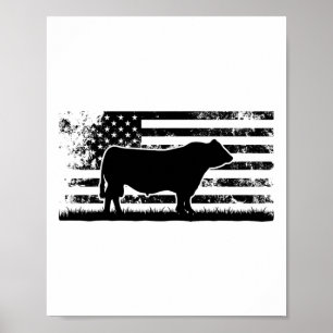 Poster Bandeira Americana dos EUA - Vaca América Angus Pr