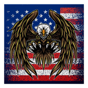 Póster Bandeira Americana e Águia