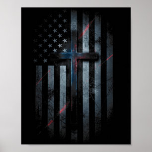 Poster Bandeira Americana E Cruz Fé Família Dom Usa F