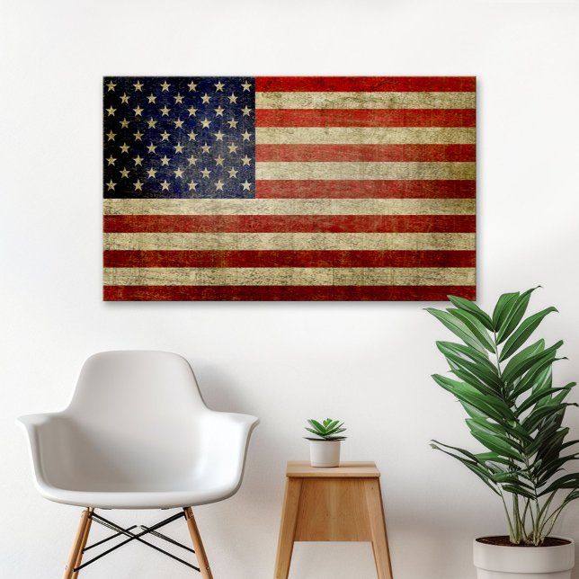 Poster Bandeira Americana em desespero e meteorologia (Vintage American Flag)