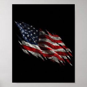 Poster Bandeira americana envelhecida e rasgada