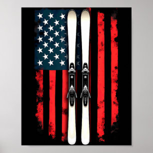 Poster bandeira americana esqui alpino esquiador bandeira