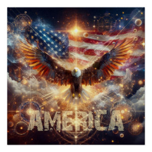 Póster Bandeira Americana - Estrelas e Stripes - Águia Ba