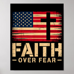 Poster Bandeira Americana Fé Sobre o Medo Cristão 