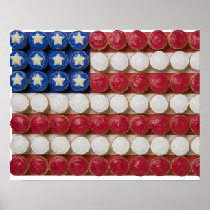 Póster Bandeira americana feita dos cupcakes