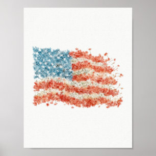 Poster Bandeira americana floral dos EUA