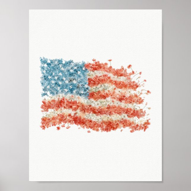 Poster Bandeira americana floral dos EUA (Frente)