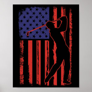 Poster Bandeira Americana Golfista de Golfe Vintage EUA