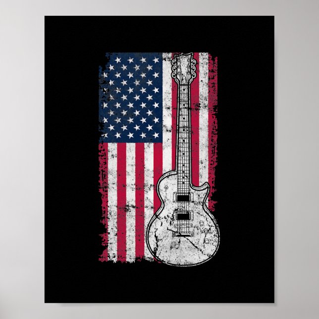 Poster Bandeira Americana Guitarra Acústica De 4 De Julho (Frente)