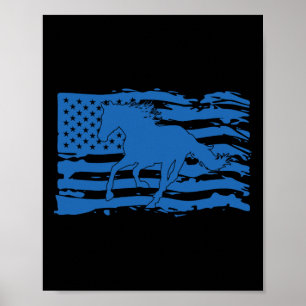 Poster Bandeira Americana Horse Lover Patriótica Horsebac