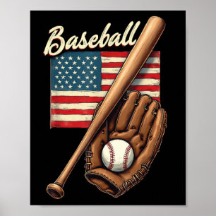 Poster Bandeira Americana Jogador de Beisebol Bat Fan Cat