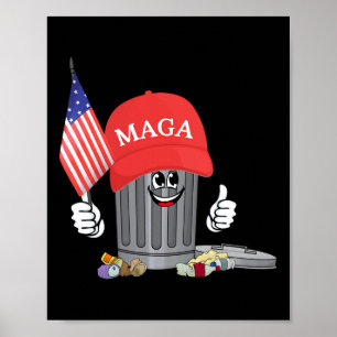 Poster Bandeira Americana Lata de Lixo de Trump Cartoon M