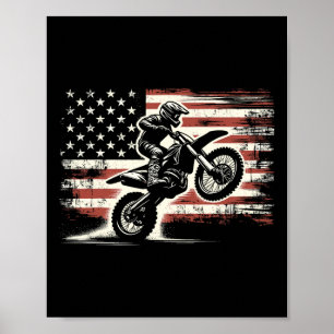 Poster Bandeira Americana Moto Motocross Ciclista Vintage