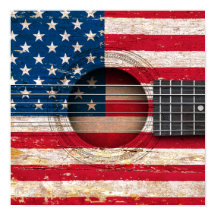 Bandeira Americana na Antiga Violão Acústica