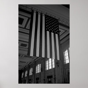 Póster Bandeira americana na estação da união