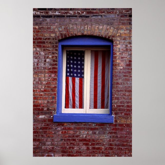 Póster Bandeira americana na janela (Frente)