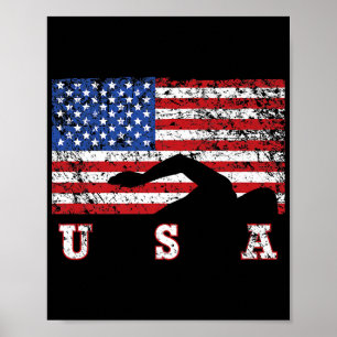 Poster Bandeira Americana Natação EUA Presente Equipe de 