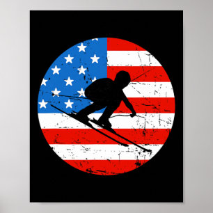 Poster Bandeira Americana Neve Esqui Esqui Alpino Esquiad