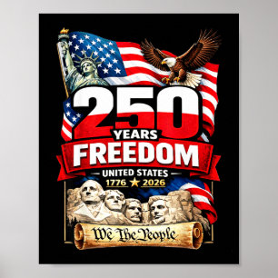 Poster Bandeira americana patriótica 250 anos de liberdad
