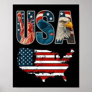 Poster Bandeira Americana Patriótica 4 De Julho EUA Liber