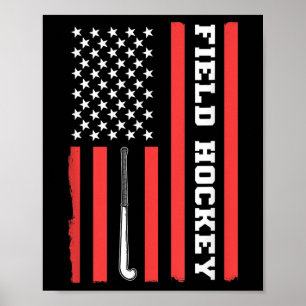 Poster Bandeira Americana Patriótica Hóquei de Campo EUA