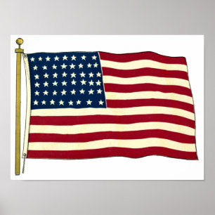 Poster Bandeira Americana Patriótica Vintage, Quatro de J