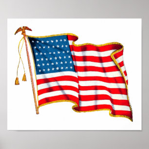 Poster Bandeira Americana Patriótica Vintage, Quatro de J