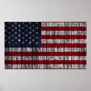 Poster Bandeira americana pintada sobre fundo de cerca.4º