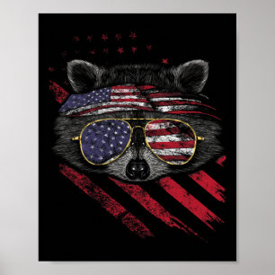 Poster Bandeira Americana Raccoon Patriótica 4 de julho