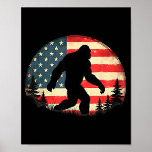 Poster Bandeira Americana Retro Bigfoot Sasquatch Hiking