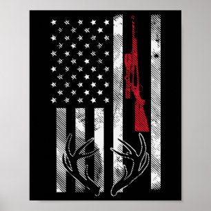 Poster Bandeira Americana Rifle Antler Vintage Deer Hunti