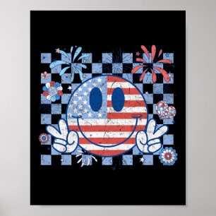 Poster Bandeira Americana Rosto Sorridente Groovy 4 De Ju