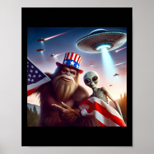 Poster Bandeira Americana Sasquatch com Alienígena Ufo Bi
