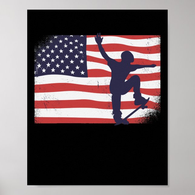 Poster Bandeira americana Skateboard (Frente)