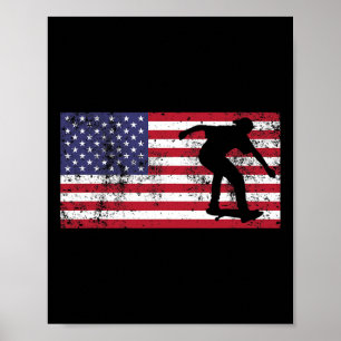 Poster Bandeira Americana Skater Skate July 4 Usa T