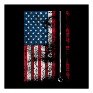 Póster Bandeira Americana Taco de Bilhar Jogo de Mesa Div